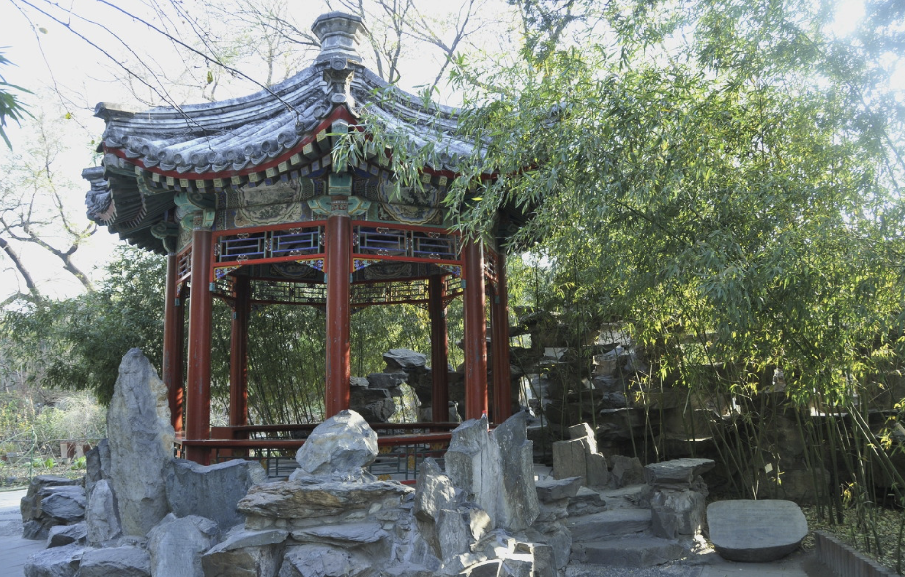 Winding Cup Pavilion, Bamboo Courtyard, and Peony Garden