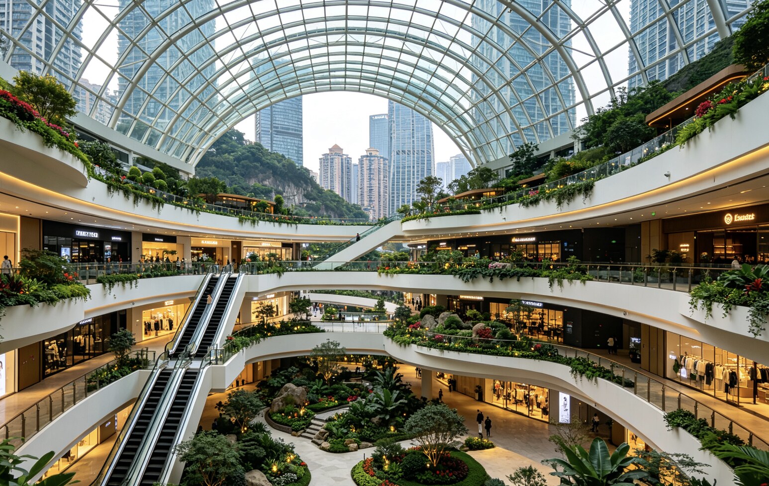 Shopping Mall Atrium and Mountain City Garden